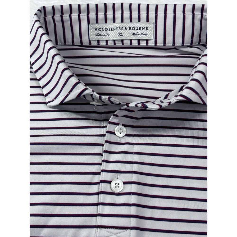 Holderness & Bourne Men's XL Polo Shirt Fried Egg Golf Lido Logo Sutton Striped - Picture 8 of 12